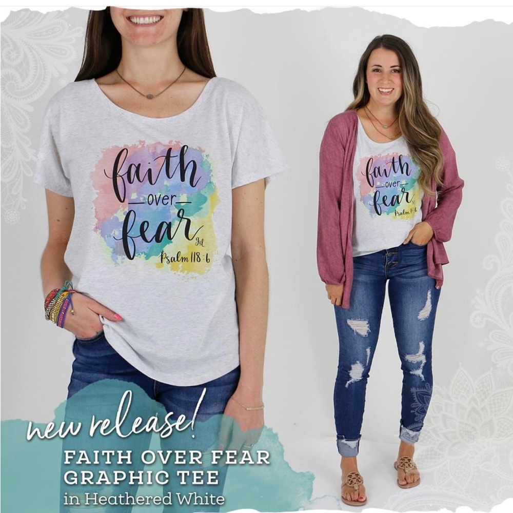 NWT Grace & Lace Faith Over Fear Graphic Tee Size XXL